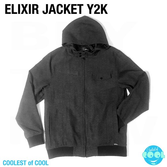 Y2k Elixir Jacket XL Gray tweed full Zip Hooded Insulated Lining pockets Aviator - Picture 1 of 9